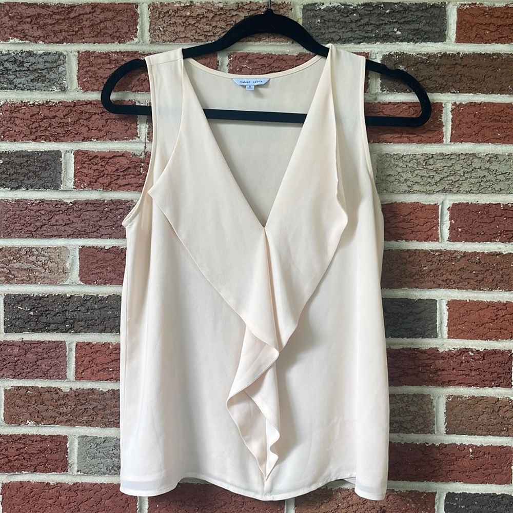 Light pink sleeveless blouse with a ruffle down the middle (small)